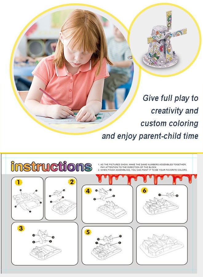 3D Coloring Puzzle DIY Painted Graffiti Model Toy 6 Pieces Set - Image 2